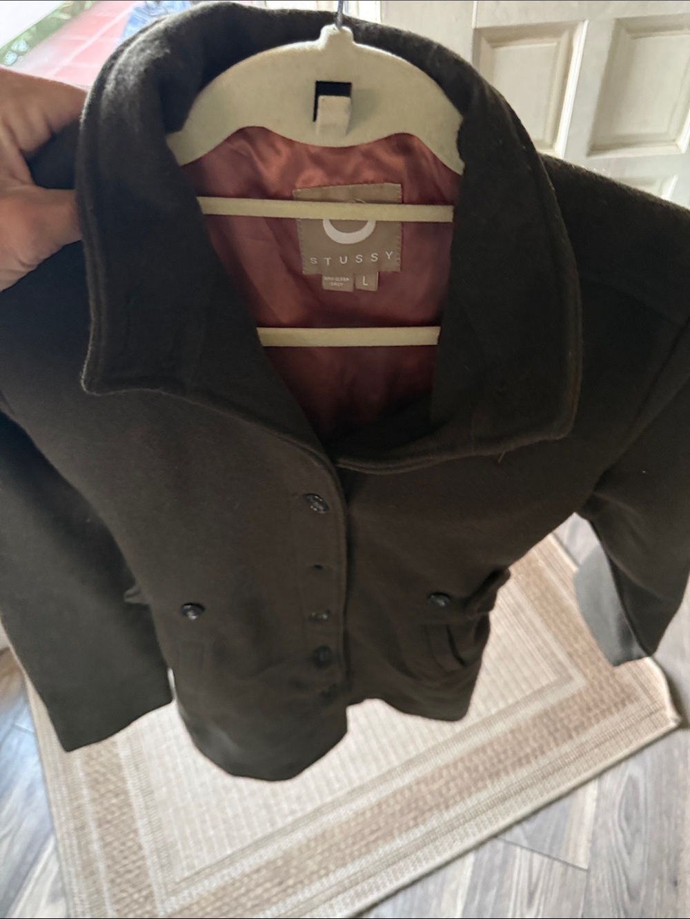 Stüssy Women’s Wool Blend Long Coat Brown High Collar Belted Size Large - Picture 15 of 15